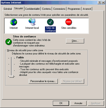Onglet s&eacute;curit&eacute;